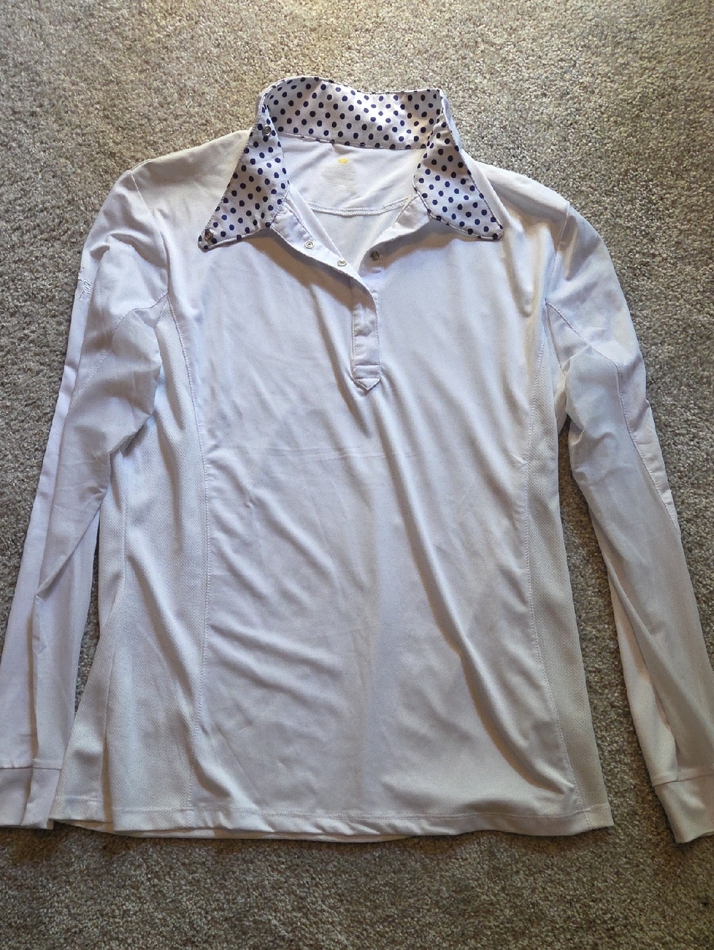 Women's Kastel White Long-Sleeve Show Shirt with Contrast Polka Dot Collar